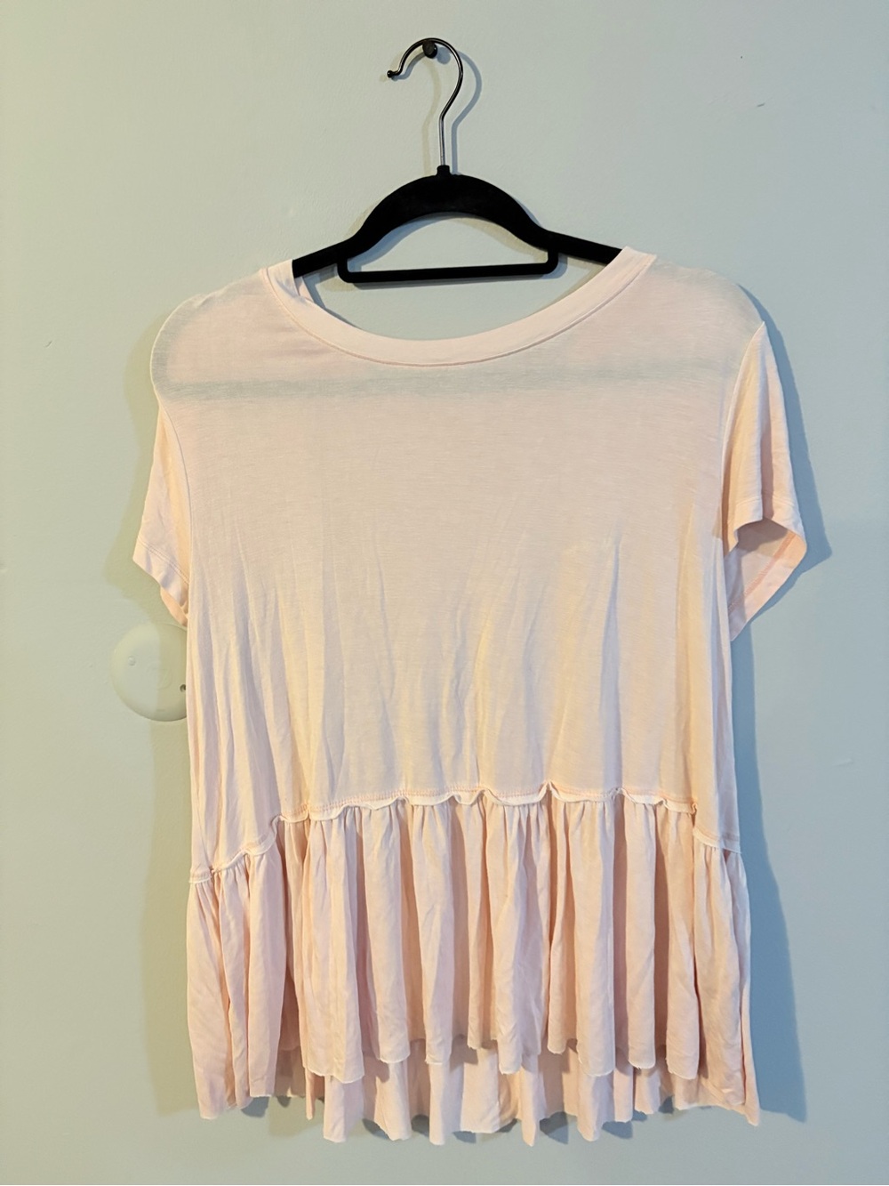 Mossimo Supply Co. Light Pink Ruffled Peplum Short-Sleeve Top- M